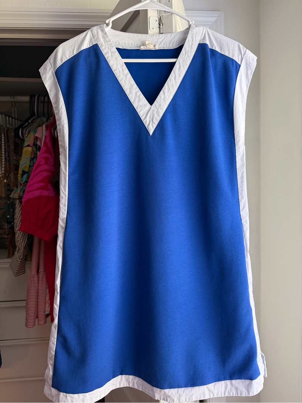 JODIFL Royal Blue and White V-Neck Sleeveless Tank Dress Length is 33”